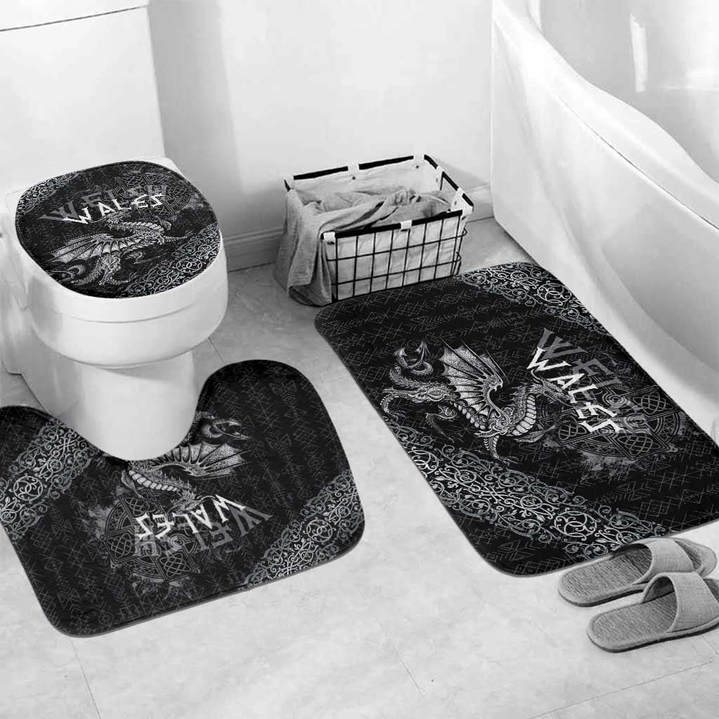Welsh Celtic Culture Bathroom Set Wales Y Ddraig Goch with Runes Symbols - Wonder Print Shop