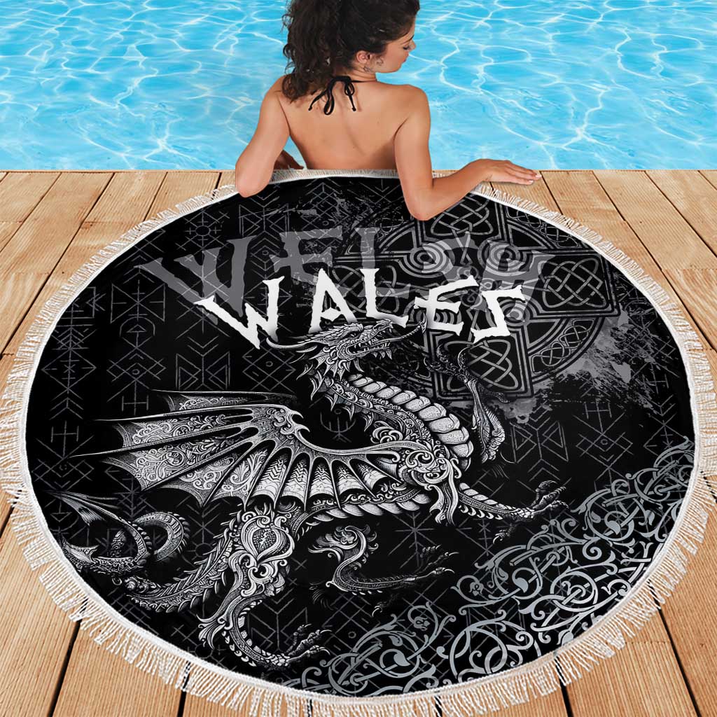Welsh Celtic Culture Beach Blanket Wales Y Ddraig Goch with Runes Symbols - Wonder Print Shop