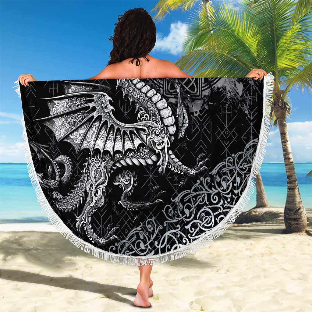 Welsh Celtic Culture Beach Blanket Wales Y Ddraig Goch with Runes Symbols - Wonder Print Shop