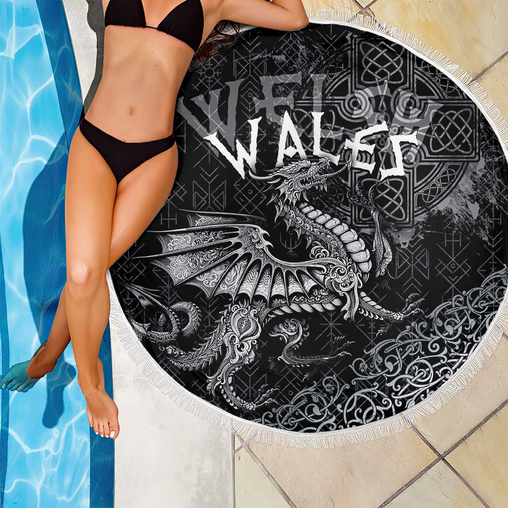 Welsh Celtic Culture Beach Blanket Wales Y Ddraig Goch with Runes Symbols - Wonder Print Shop