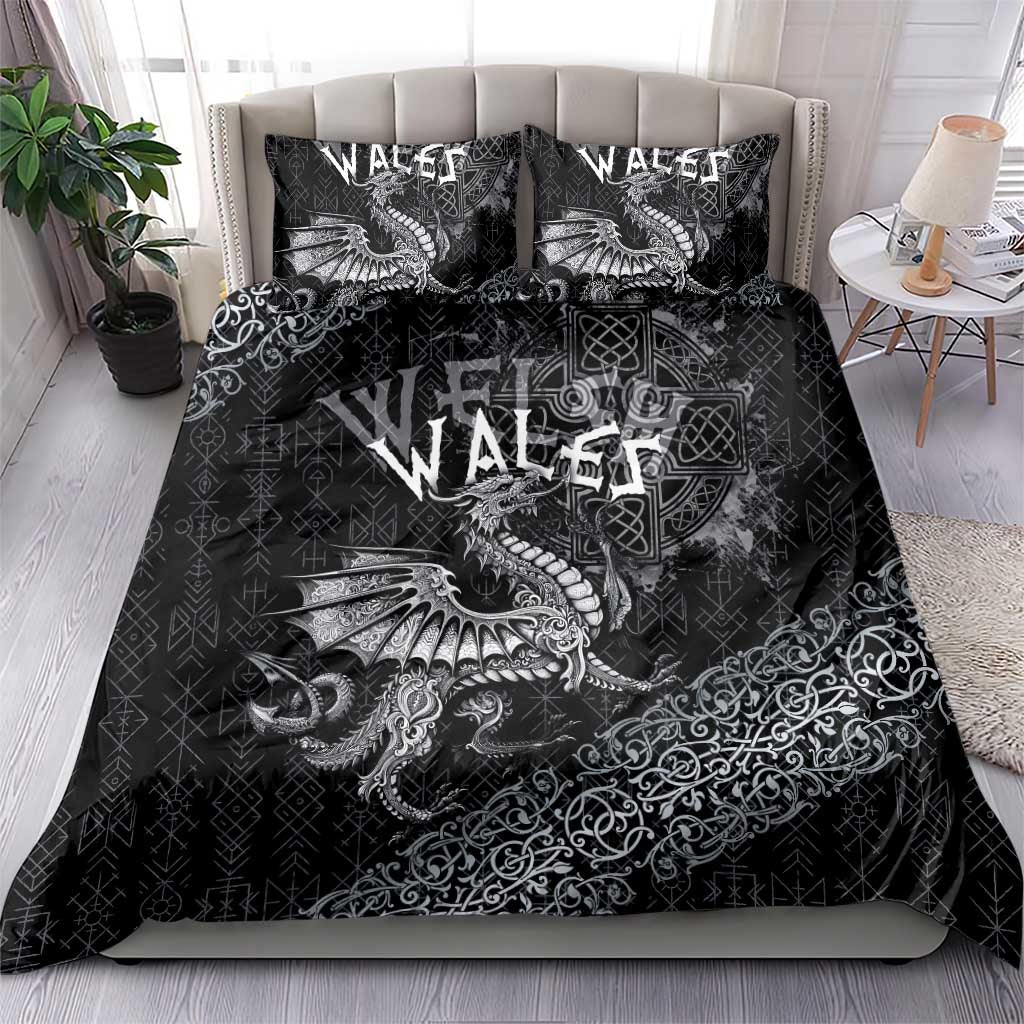 Welsh Celtic Culture Bedding Set Wales Y Ddraig Goch with Runes Symbols - Wonder Print Shop