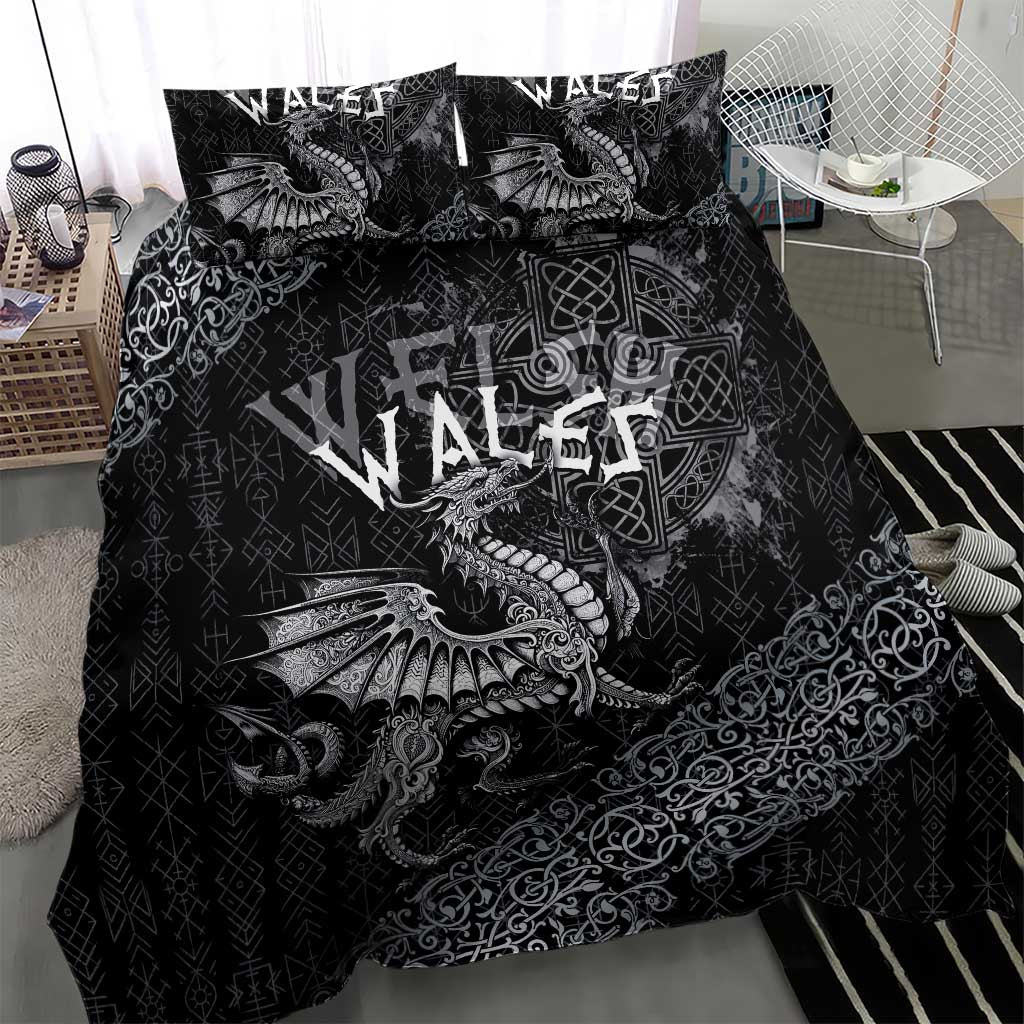 Welsh Celtic Culture Bedding Set Wales Y Ddraig Goch with Runes Symbols - Wonder Print Shop