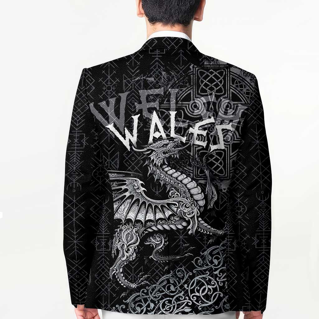 Welsh Celtic Culture Blazer Wales Y Ddraig Goch with Runes Symbols - Wonder Print Shop