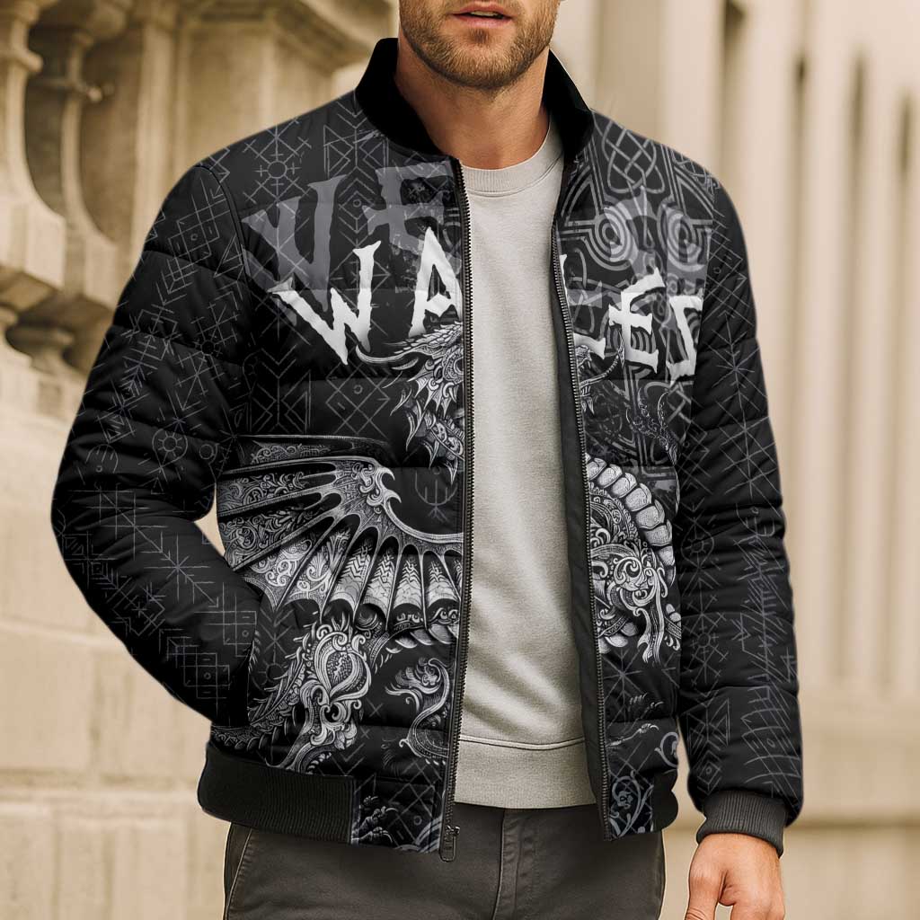 Welsh Celtic Culture Bomber Puffer Jacket Wales Y Ddraig Goch with Runes Symbols - Wonder Print Shop