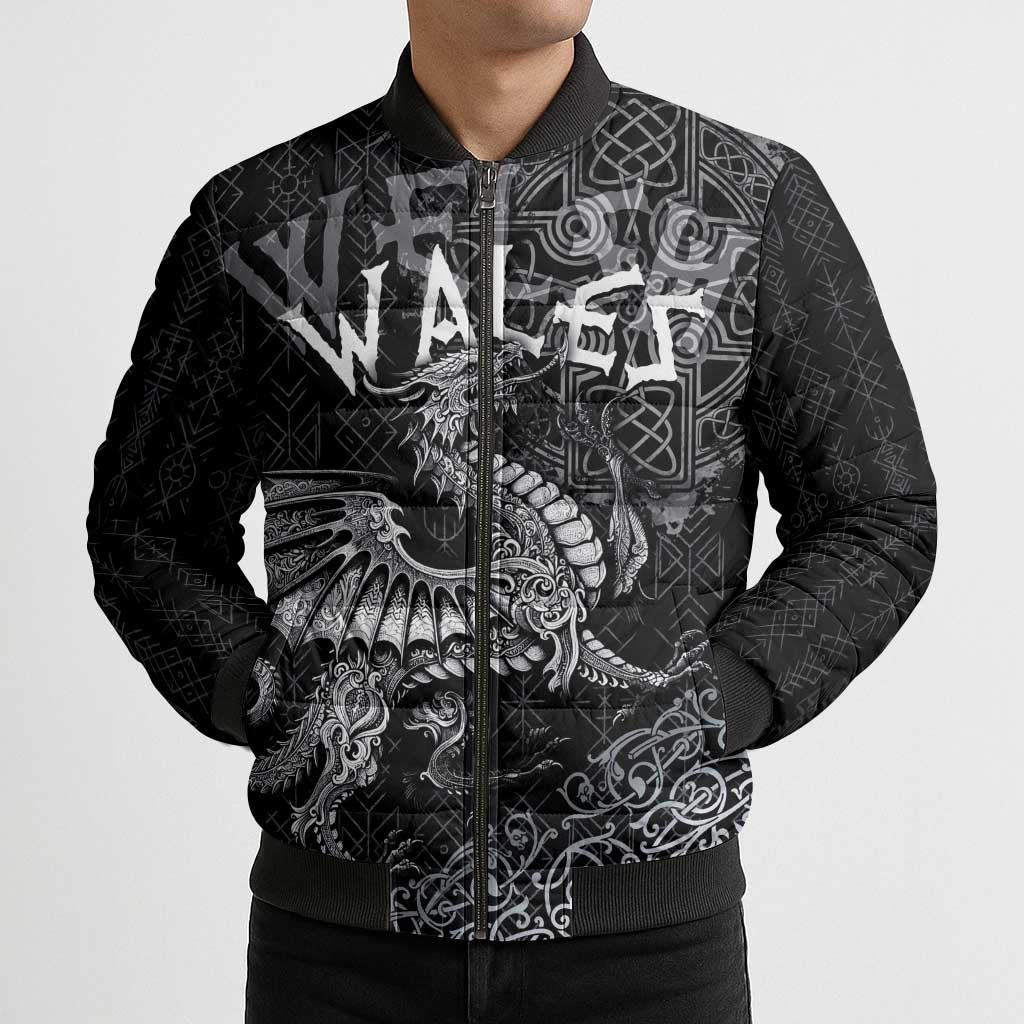 Welsh Celtic Culture Bomber Puffer Jacket Wales Y Ddraig Goch with Runes Symbols - Wonder Print Shop