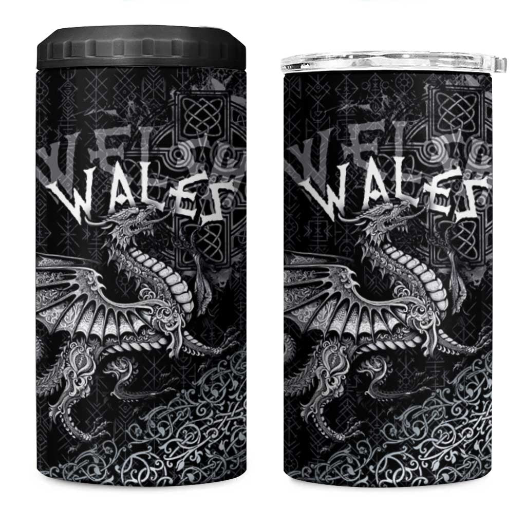 Welsh Celtic Culture 4 in 1 Can Cooler Tumbler Wales Y Ddraig Goch with Runes Symbols - Wonder Print Shop