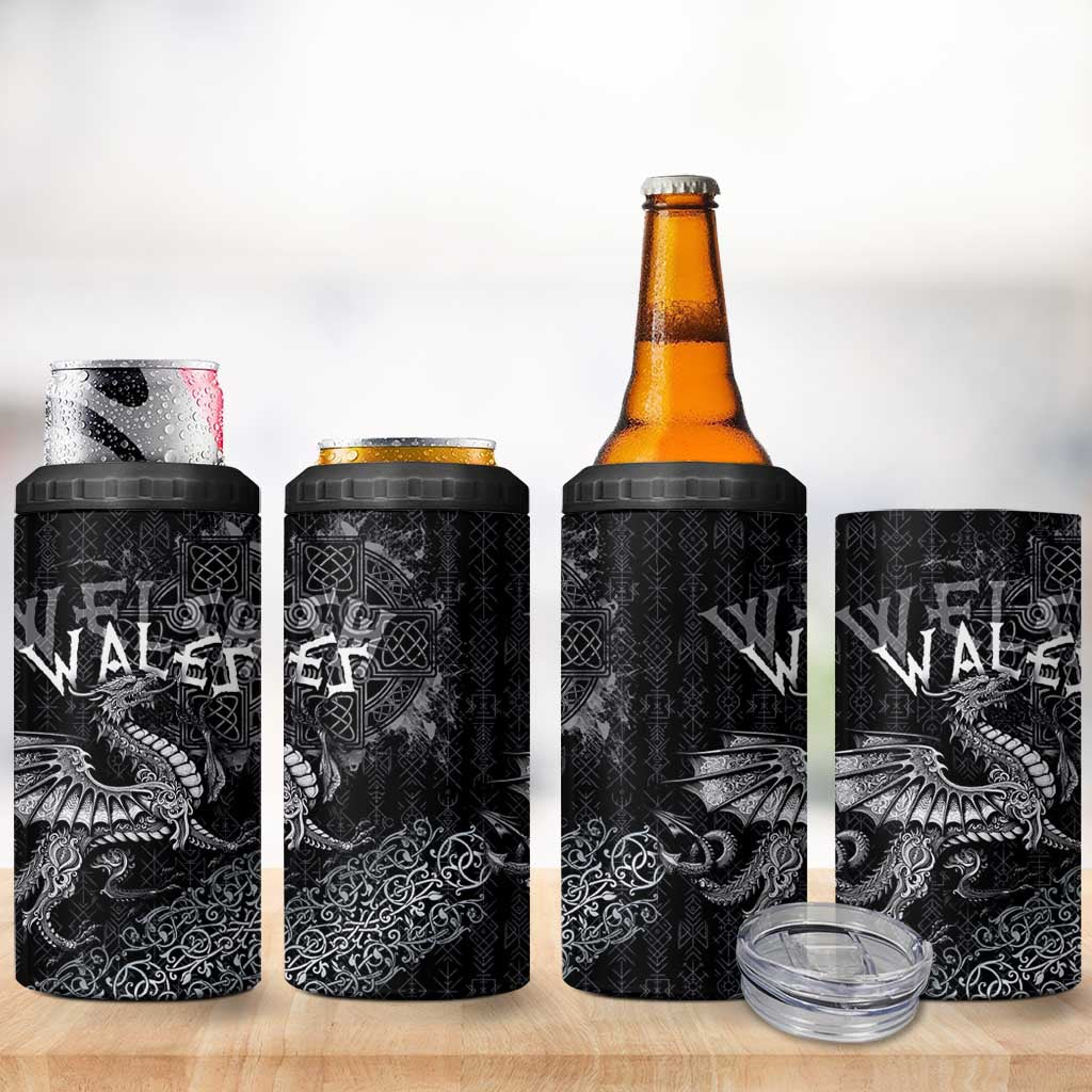 Welsh Celtic Culture 4 in 1 Can Cooler Tumbler Wales Y Ddraig Goch with Runes Symbols - Wonder Print Shop