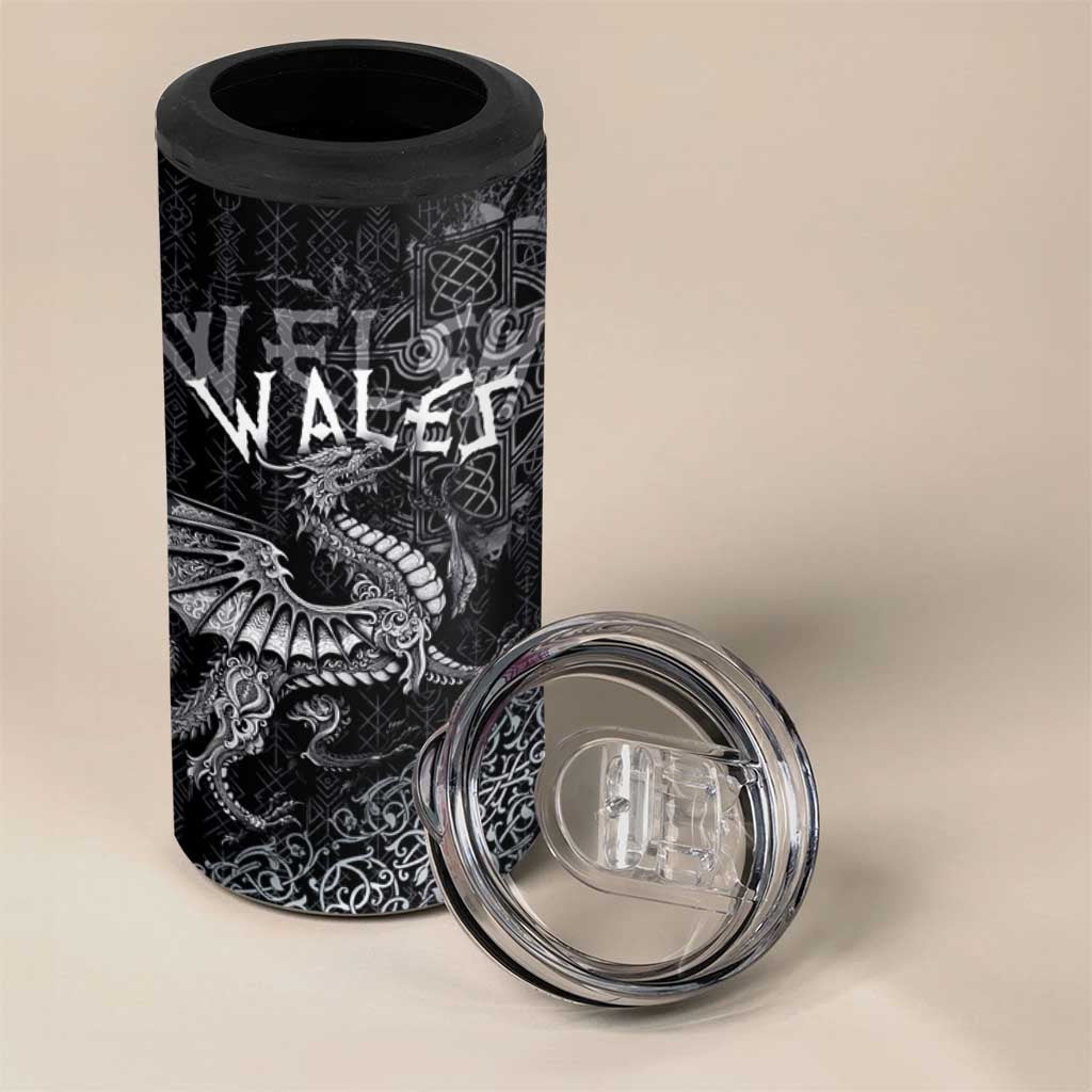 Welsh Celtic Culture 4 in 1 Can Cooler Tumbler Wales Y Ddraig Goch with Runes Symbols - Wonder Print Shop