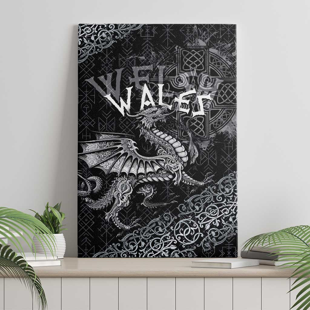 Welsh Celtic Culture Canvas Wall Art Wales Y Ddraig Goch with Runes Symbols - Wonder Print Shop