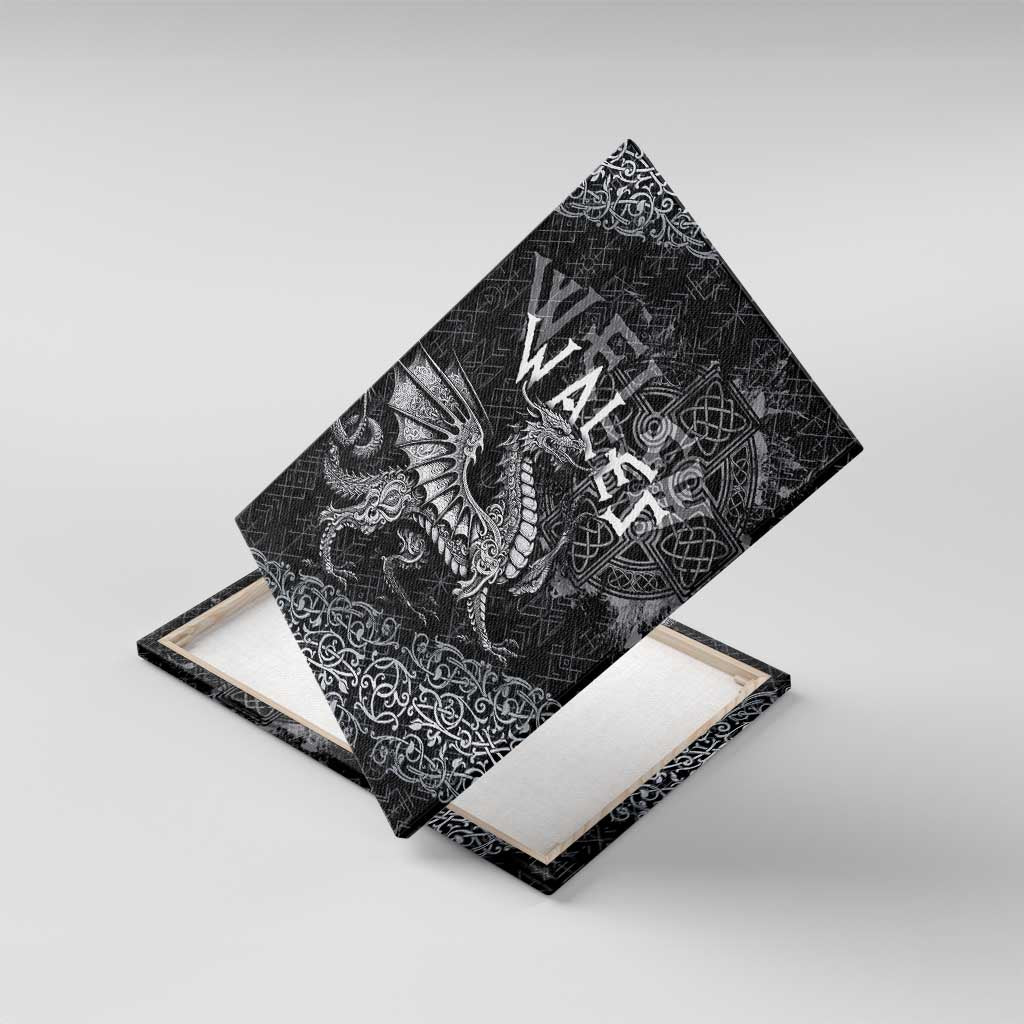 Welsh Celtic Culture Canvas Wall Art Wales Y Ddraig Goch with Runes Symbols - Wonder Print Shop