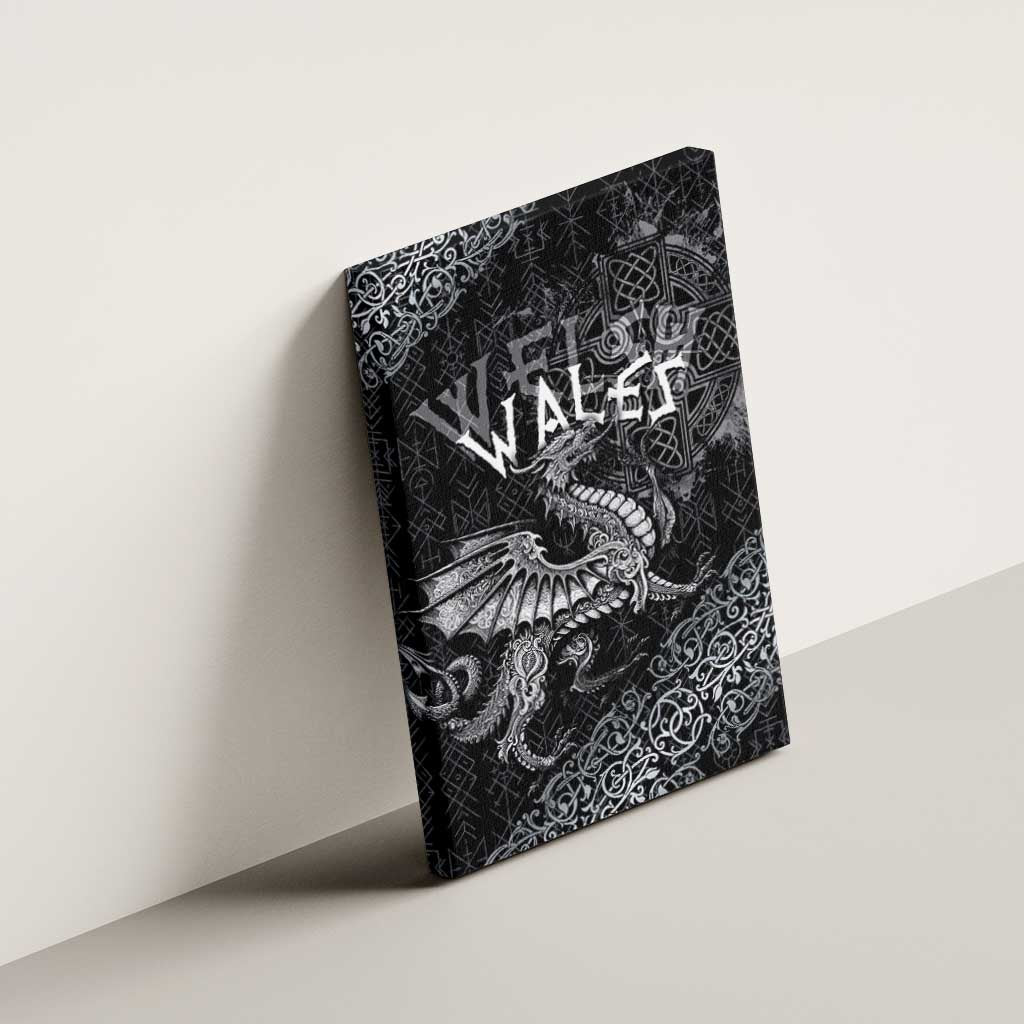 Welsh Celtic Culture Canvas Wall Art Wales Y Ddraig Goch with Runes Symbols - Wonder Print Shop
