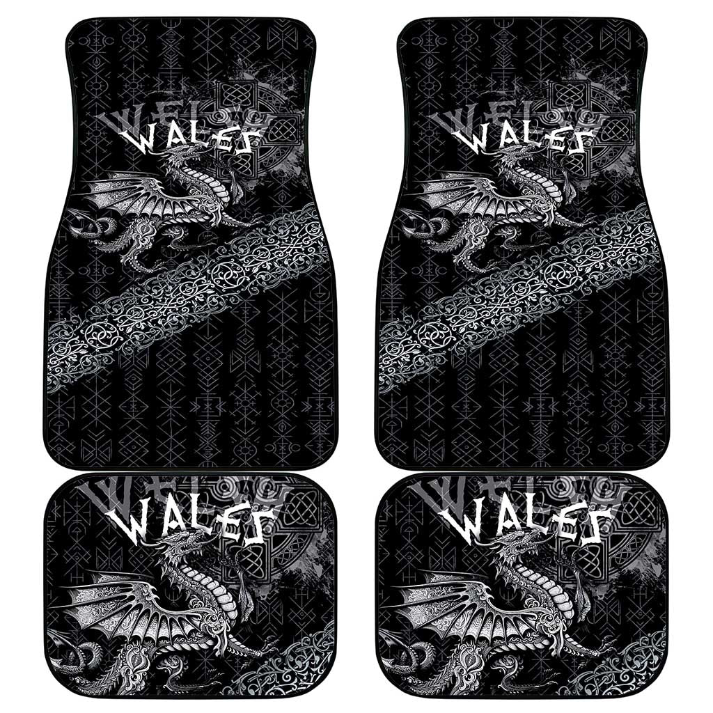 Welsh Celtic Culture Car Mats Wales Y Ddraig Goch with Runes Symbols - Wonder Print Shop