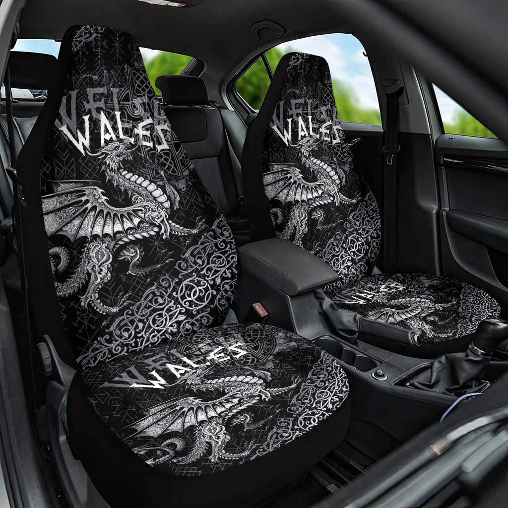 Welsh Celtic Culture Car Seat Cover Wales Y Ddraig Goch with Runes Symbols - Wonder Print Shop