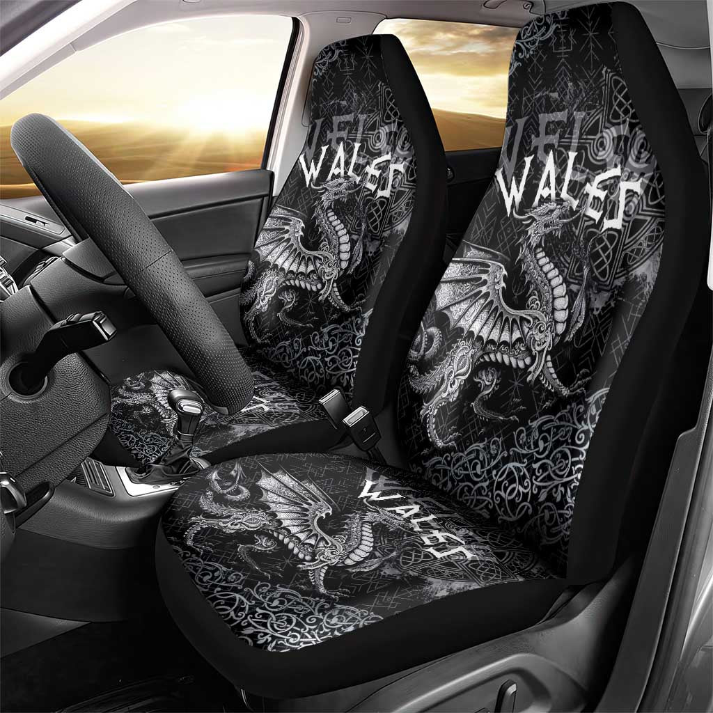 Welsh Celtic Culture Car Seat Cover Wales Y Ddraig Goch with Runes Symbols - Wonder Print Shop