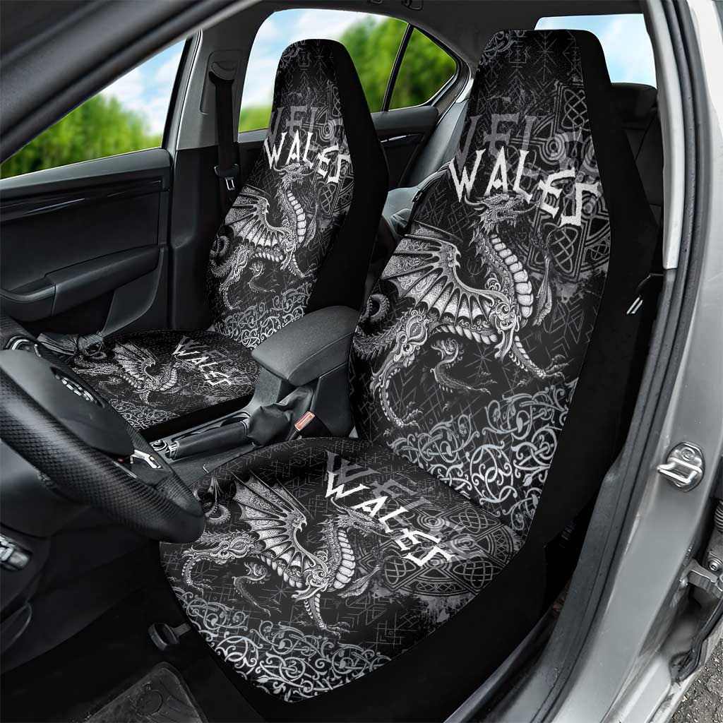 Welsh Celtic Culture Car Seat Cover Wales Y Ddraig Goch with Runes Symbols - Wonder Print Shop