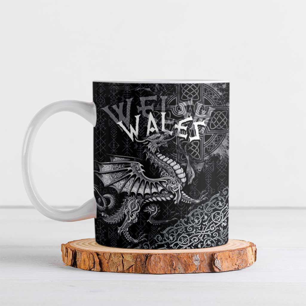 Welsh Celtic Culture Ceramic Mug Wales Y Ddraig Goch with Runes Symbols - Wonder Print Shop