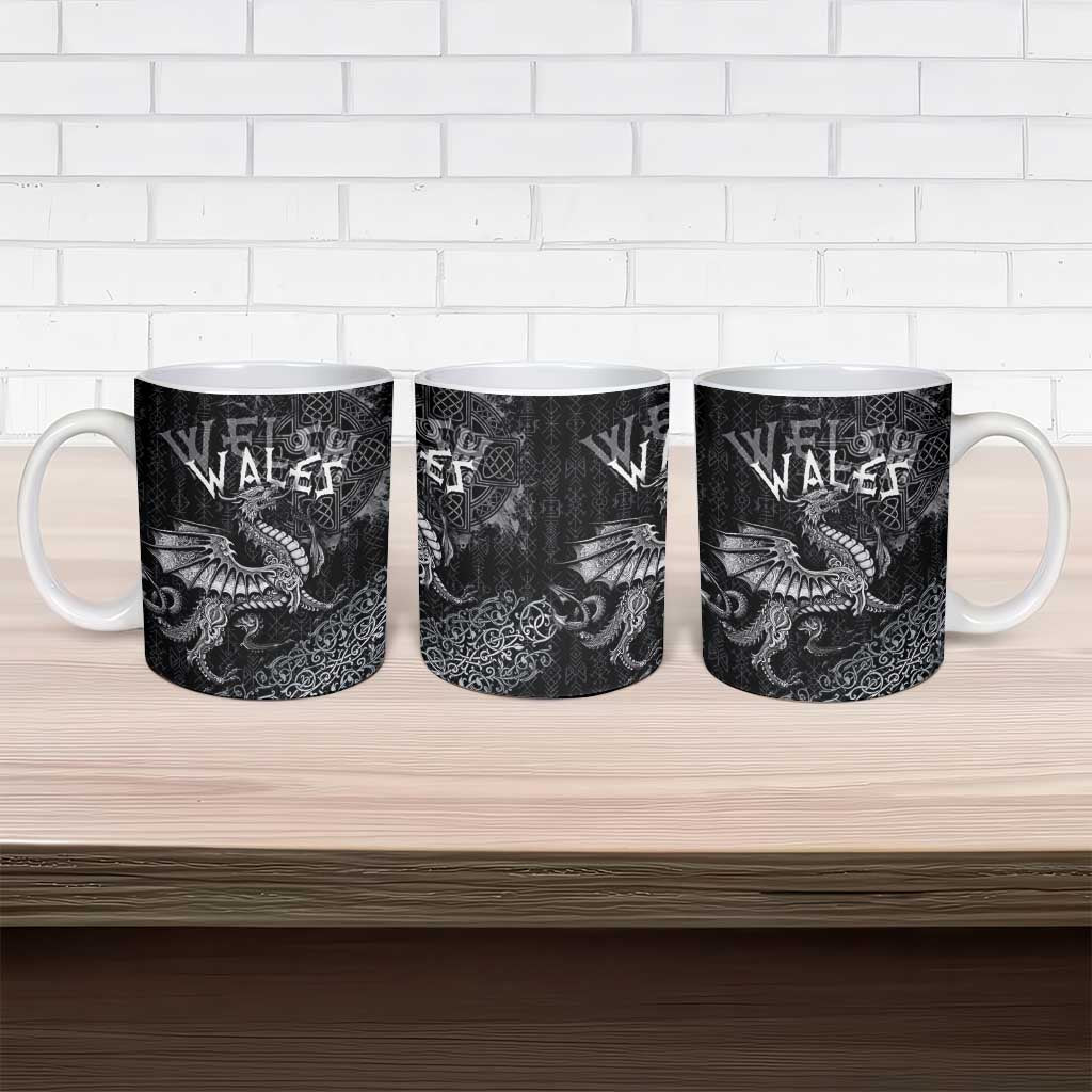 Welsh Celtic Culture Ceramic Mug Wales Y Ddraig Goch with Runes Symbols - Wonder Print Shop