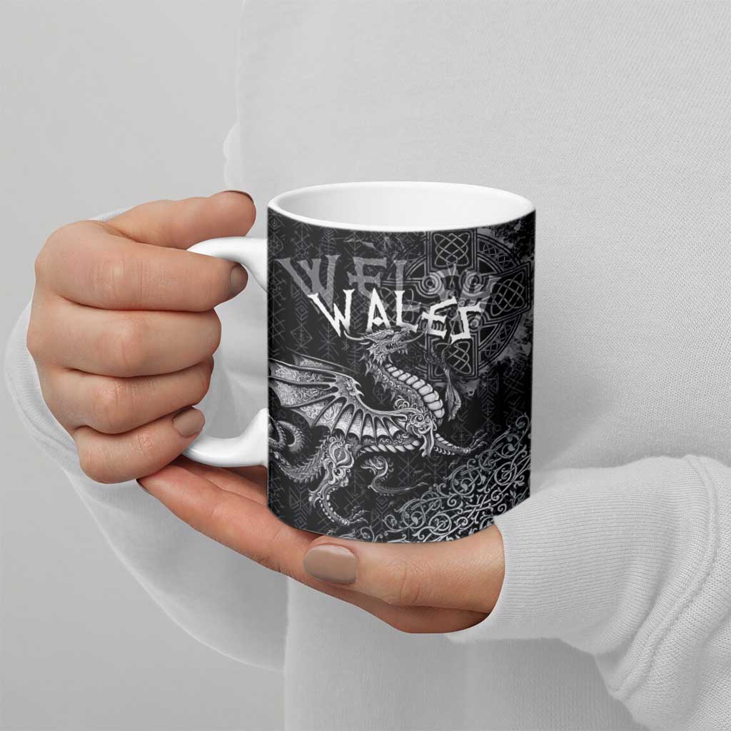 Welsh Celtic Culture Ceramic Mug Wales Y Ddraig Goch with Runes Symbols - Wonder Print Shop
