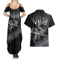 Welsh Celtic Culture Couples Matching Summer Maxi Dress and Hawaiian Shirt Wales Y Ddraig Goch with Runes Symbols - Wonder Print Shop