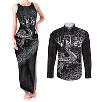 Welsh Celtic Culture Couples Matching Tank Maxi Dress and Long Sleeve Button Shirt Wales Y Ddraig Goch with Runes Symbols - Wonder Print Shop