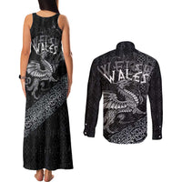 Welsh Celtic Culture Couples Matching Tank Maxi Dress and Long Sleeve Button Shirt Wales Y Ddraig Goch with Runes Symbols - Wonder Print Shop