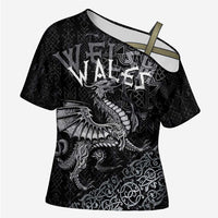 Welsh Celtic Culture Cross Shoulder Shirt Wales Y Ddraig Goch with Runes Symbols - Wonder Print Shop