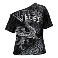 Welsh Celtic Culture Cross Shoulder Shirt Wales Y Ddraig Goch with Runes Symbols - Wonder Print Shop