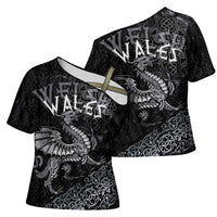 Welsh Celtic Culture Cross Shoulder Shirt Wales Y Ddraig Goch with Runes Symbols - Wonder Print Shop