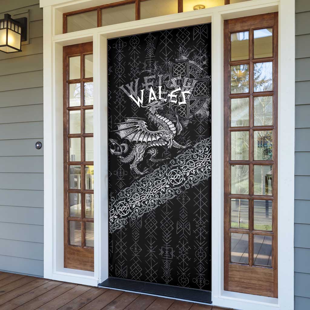 Welsh Celtic Culture Door Cover Wales Y Ddraig Goch with Runes Symbols - Wonder Print Shop