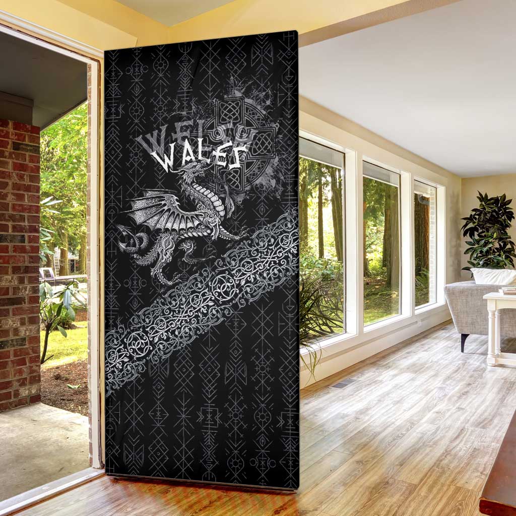 Welsh Celtic Culture Door Cover Wales Y Ddraig Goch with Runes Symbols - Wonder Print Shop