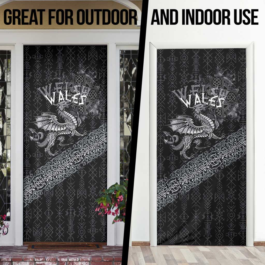 Welsh Celtic Culture Door Cover Wales Y Ddraig Goch with Runes Symbols - Wonder Print Shop