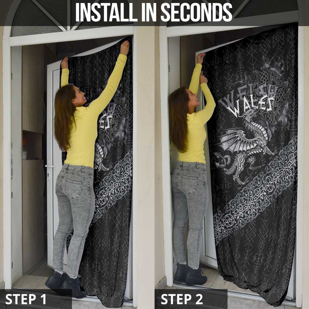 Welsh Celtic Culture Door Cover Wales Y Ddraig Goch with Runes Symbols - Wonder Print Shop