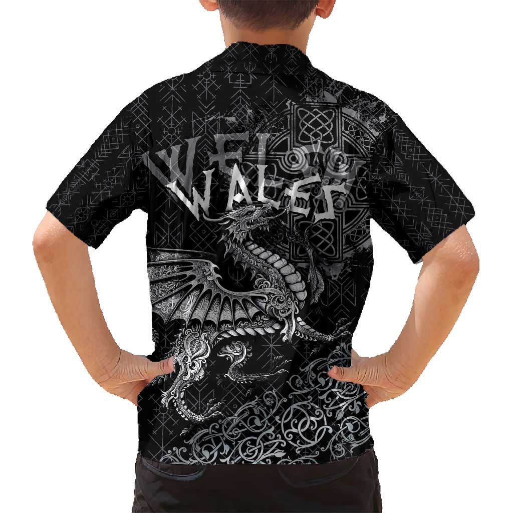 Welsh Celtic Culture Family Matching Long Sleeve Bodycon Dress and Hawaiian Shirt Wales Y Ddraig Goch with Runes Symbols - Wonder Print Shop