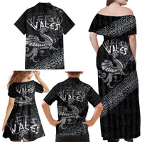Welsh Celtic Culture Family Matching Off Shoulder Maxi Dress and Hawaiian Shirt Wales Y Ddraig Goch with Runes Symbols - Wonder Print Shop
