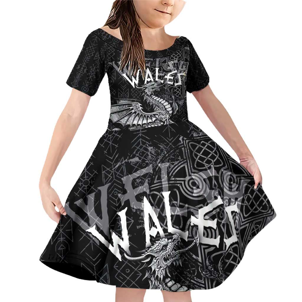 Welsh Celtic Culture Family Matching Off Shoulder Short Dress and Hawaiian Shirt Wales Y Ddraig Goch with Runes Symbols - Wonder Print Shop