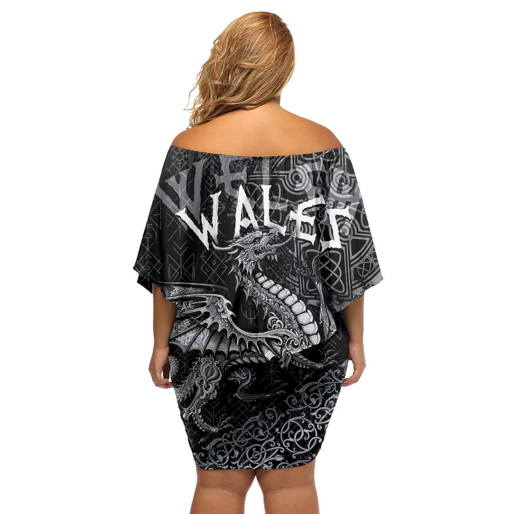 Welsh Celtic Culture Family Matching Off Shoulder Short Dress and Hawaiian Shirt Wales Y Ddraig Goch with Runes Symbols - Wonder Print Shop