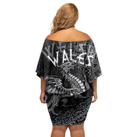 Welsh Celtic Culture Family Matching Off Shoulder Short Dress and Hawaiian Shirt Wales Y Ddraig Goch with Runes Symbols - Wonder Print Shop