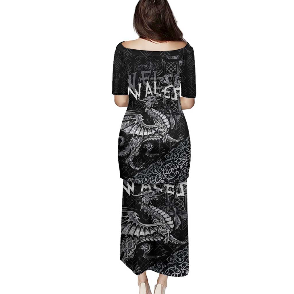 Welsh Celtic Culture Family Matching Puletasi and Hawaiian Shirt Wales Y Ddraig Goch with Runes Symbols - Wonder Print Shop