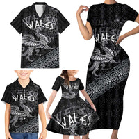 Welsh Celtic Culture Family Matching Short Sleeve Bodycon Dress and Hawaiian Shirt Wales Y Ddraig Goch with Runes Symbols - Wonder Print Shop