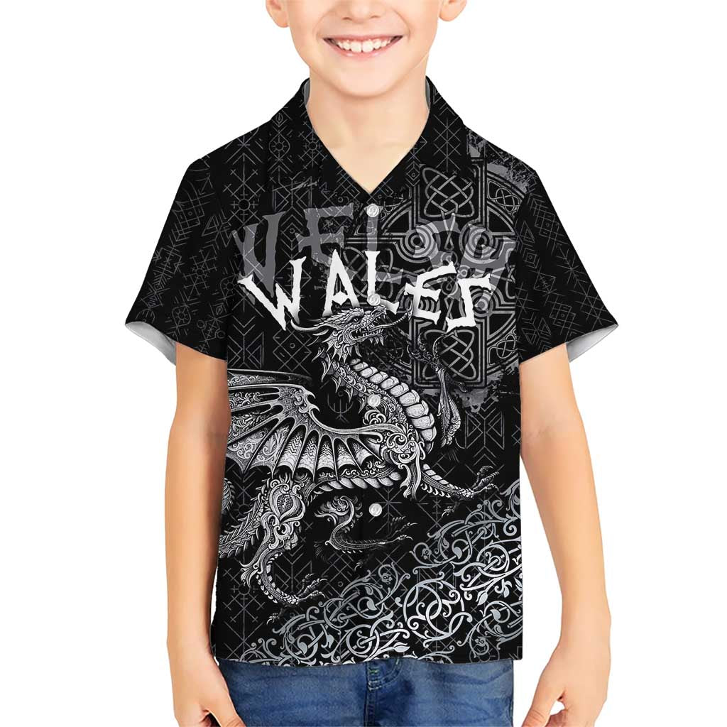 Welsh Celtic Culture Family Matching Short Sleeve Bodycon Dress and Hawaiian Shirt Wales Y Ddraig Goch with Runes Symbols - Wonder Print Shop