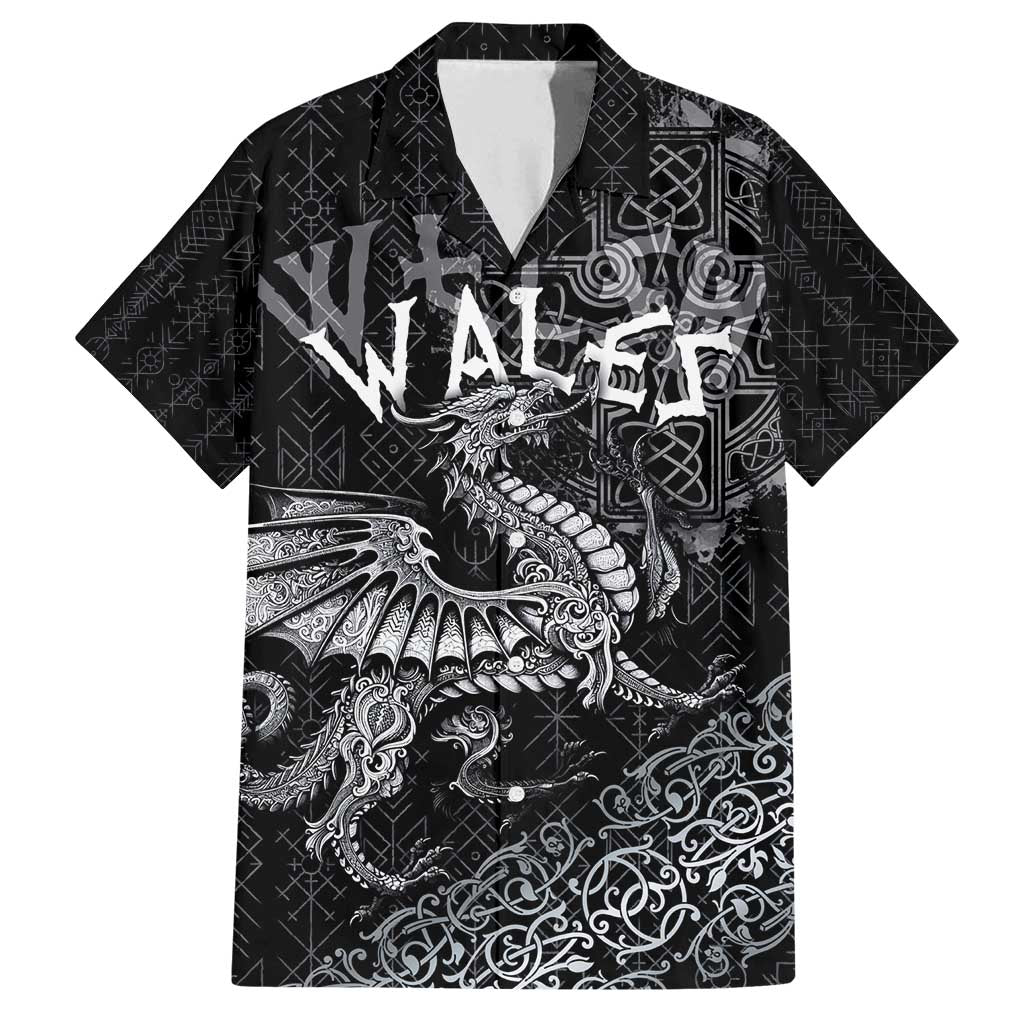 Welsh Celtic Culture Family Matching Summer Maxi Dress and Hawaiian Shirt Wales Y Ddraig Goch with Runes Symbols - Wonder Print Shop