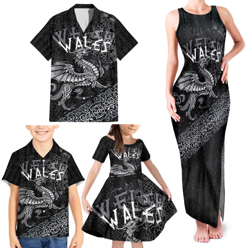 Welsh Celtic Culture Family Matching Tank Maxi Dress and Hawaiian Shirt Wales Y Ddraig Goch with Runes Symbols - Wonder Print Shop