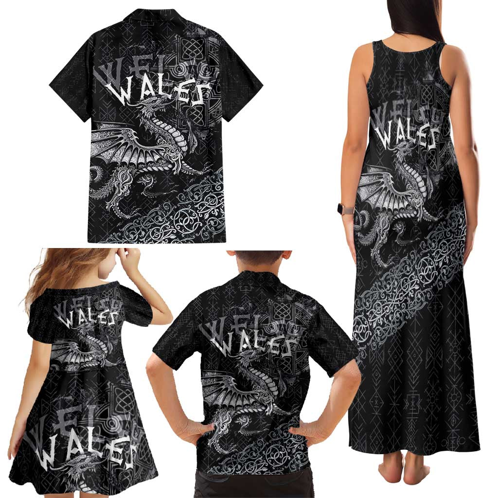 Welsh Celtic Culture Family Matching Tank Maxi Dress and Hawaiian Shirt Wales Y Ddraig Goch with Runes Symbols - Wonder Print Shop