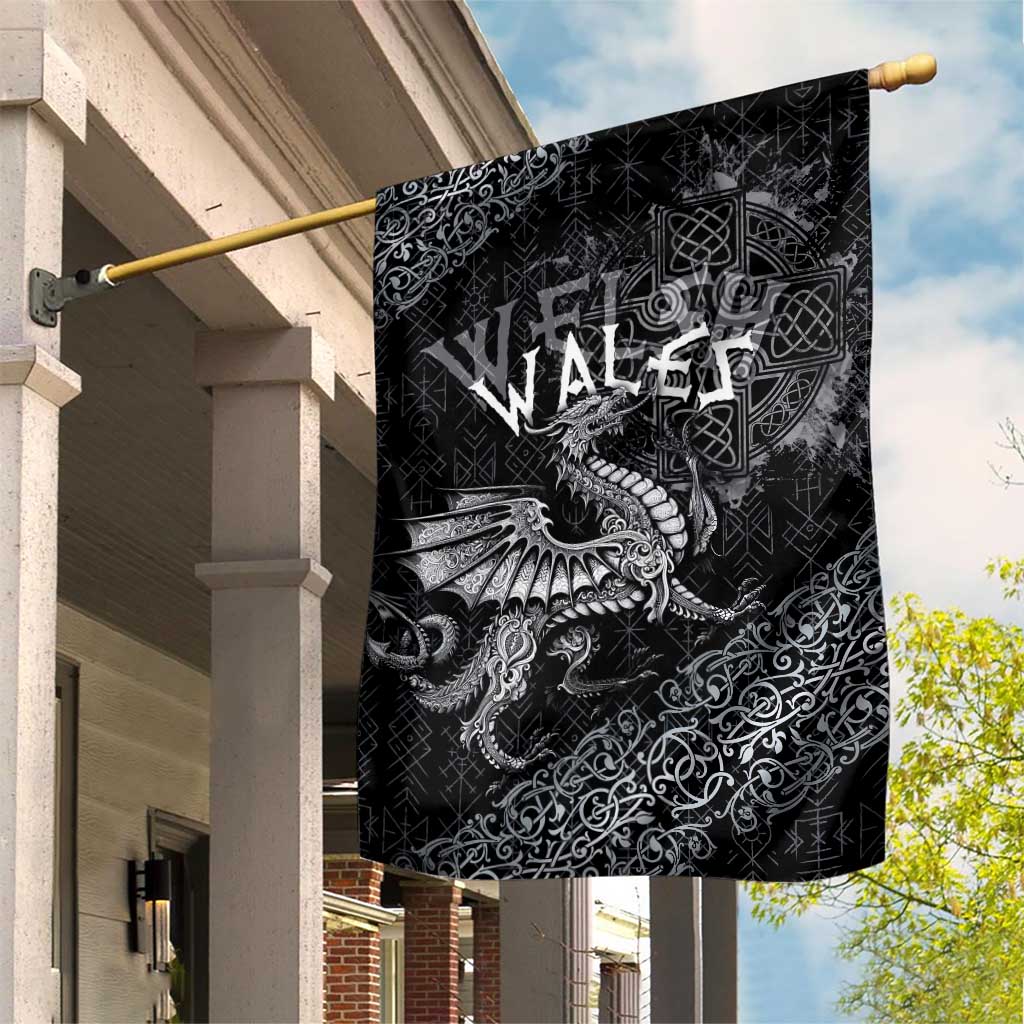 Welsh Celtic Culture Garden Flag Wales Y Ddraig Goch with Runes Symbols - Wonder Print Shop