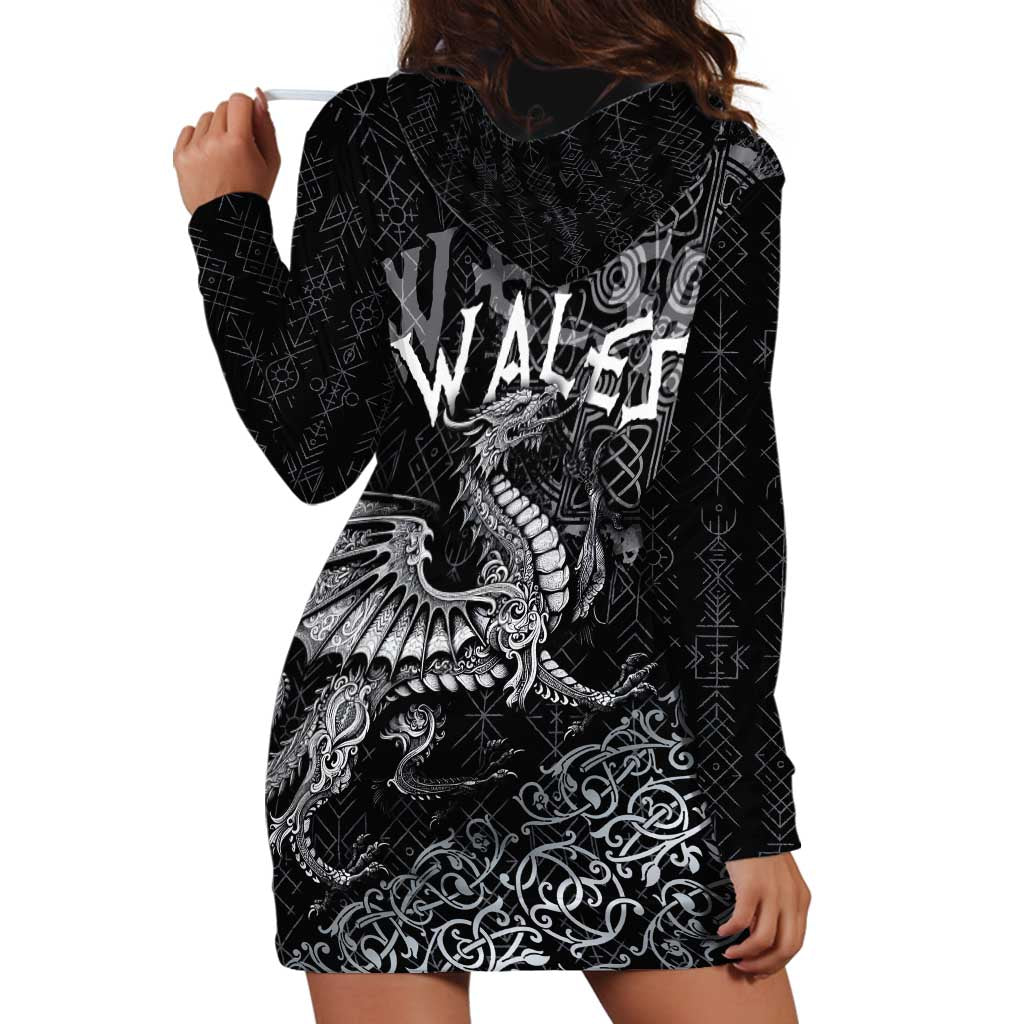 Welsh Celtic Culture Hoodie Dress Wales Y Ddraig Goch with Runes Symbols - Wonder Print Shop