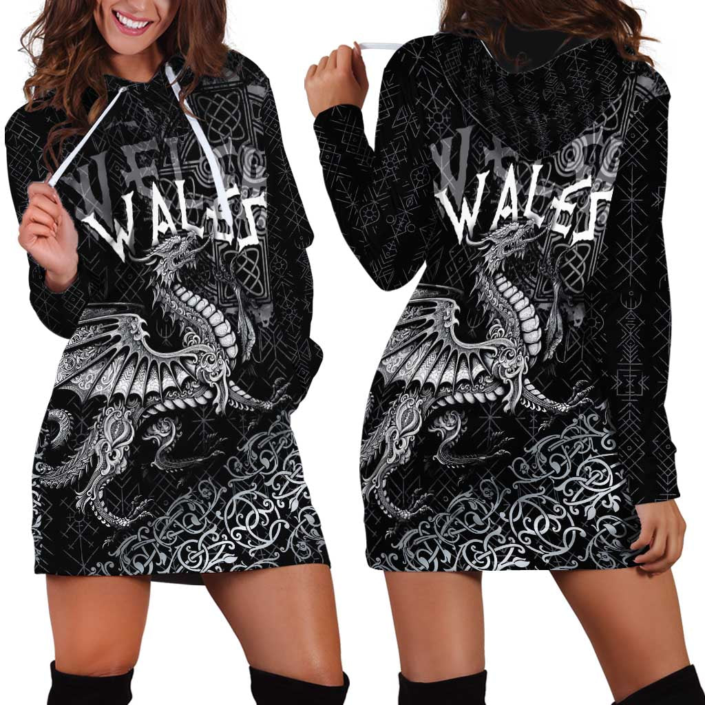 Welsh Celtic Culture Hoodie Dress Wales Y Ddraig Goch with Runes Symbols - Wonder Print Shop
