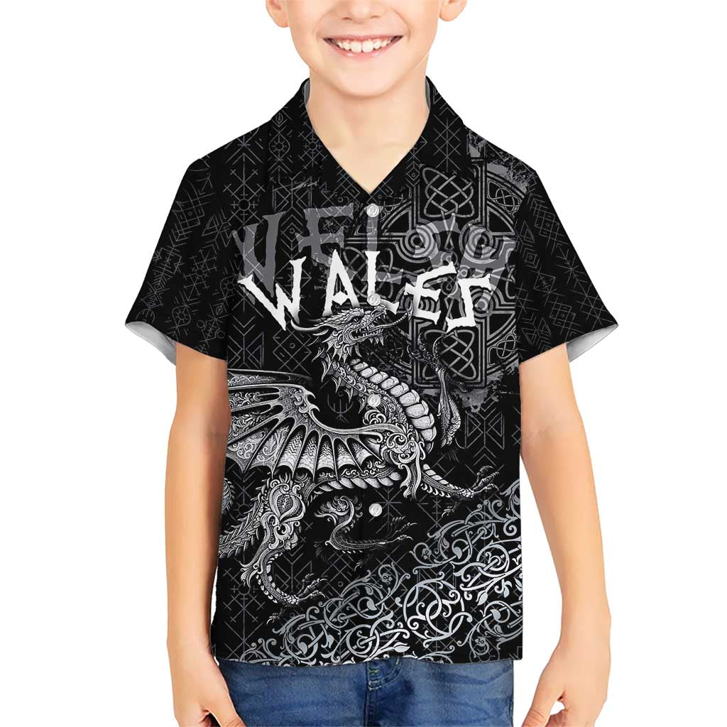 Welsh Celtic Culture Kid Hawaiian Shirt Wales Y Ddraig Goch with Runes Symbols - Wonder Print Shop