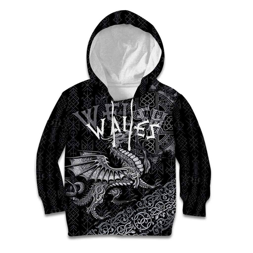 Welsh Celtic Culture Kid Hoodie Wales Y Ddraig Goch with Runes Symbols - Wonder Print Shop