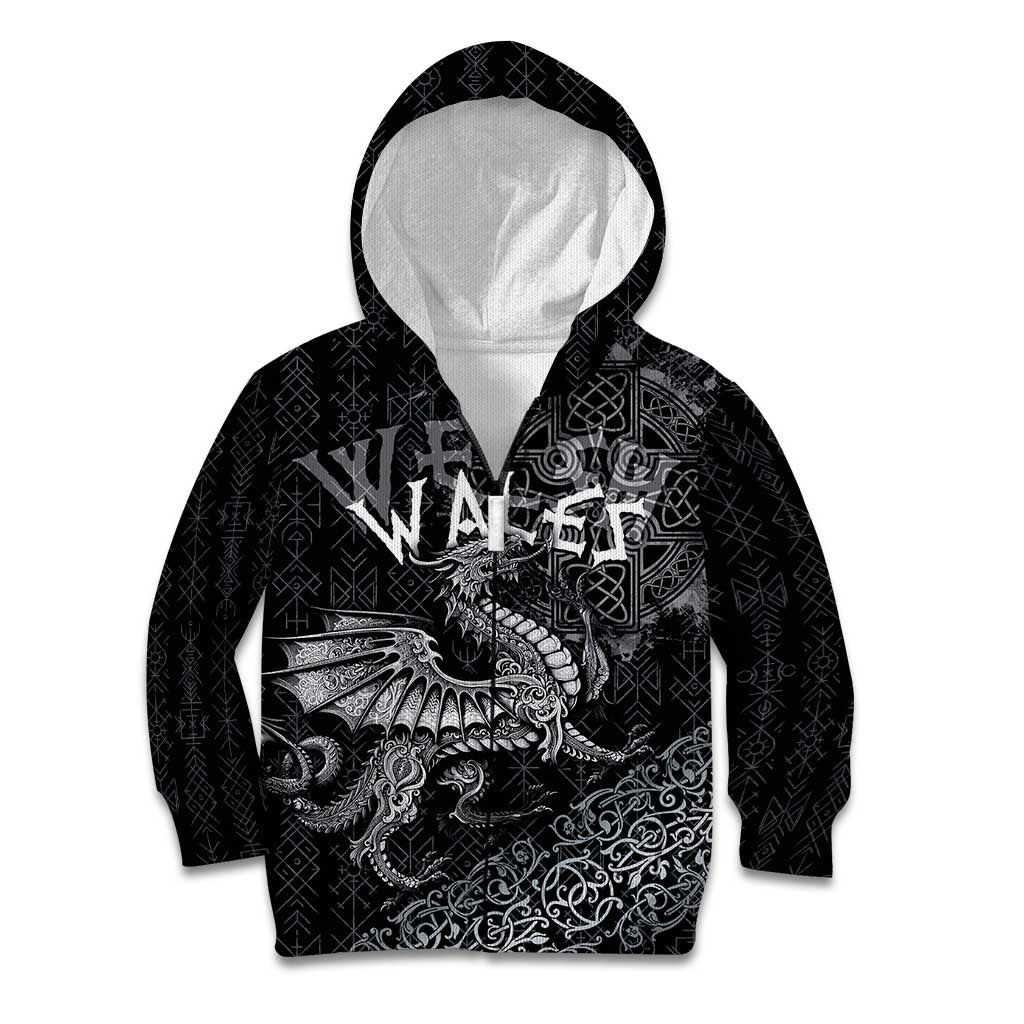 Welsh Celtic Culture Kid Hoodie Wales Y Ddraig Goch with Runes Symbols - Wonder Print Shop