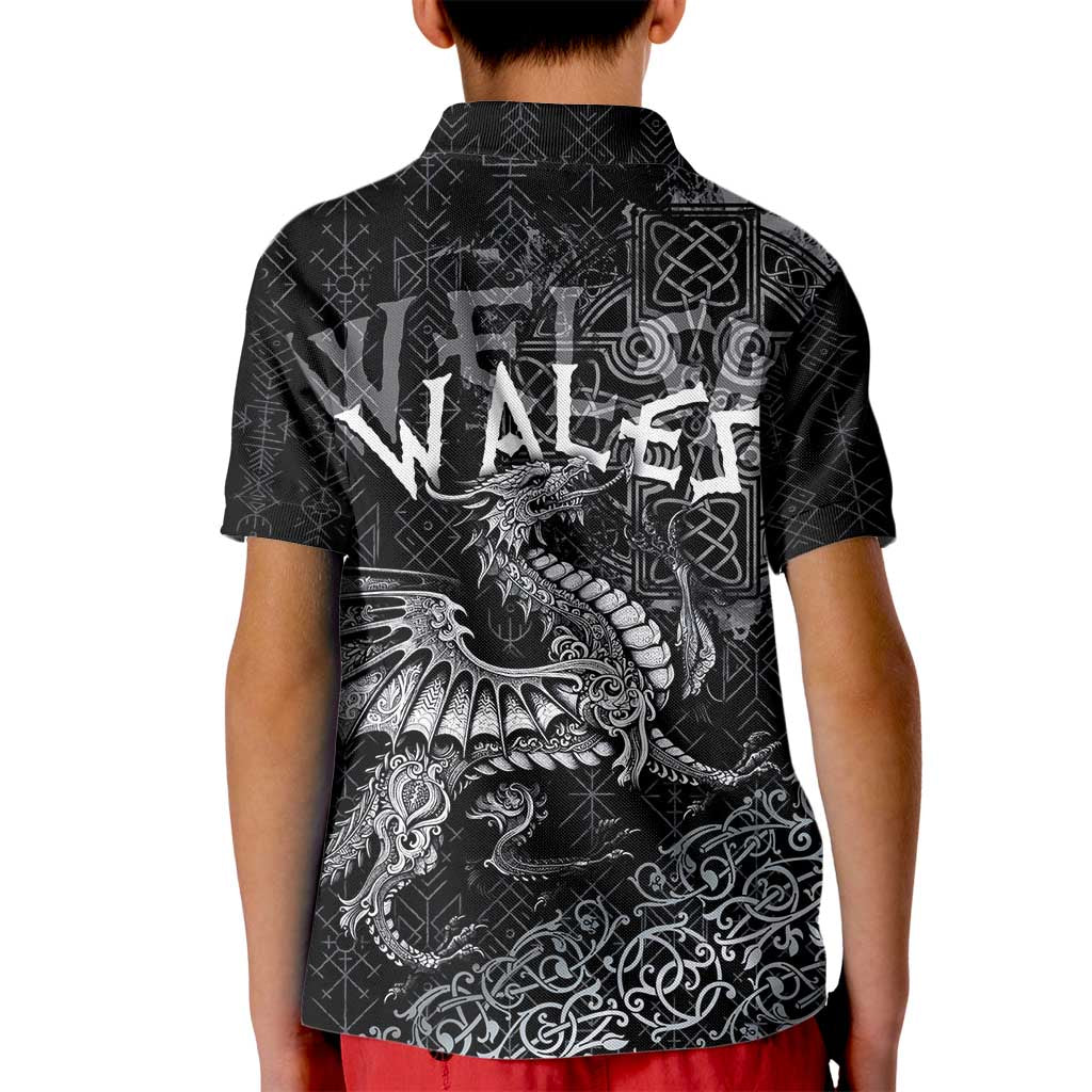 Welsh Celtic Culture Kid Polo Shirt Wales Y Ddraig Goch with Runes Symbols - Wonder Print Shop